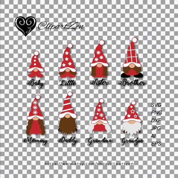 Christmas Family Gnomes SVG Transparent View