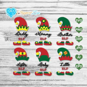Christmas Family Elf SVG Cut Files Clipartzen