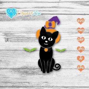 Black Witch Cat SVG Cut Files Clipartzen