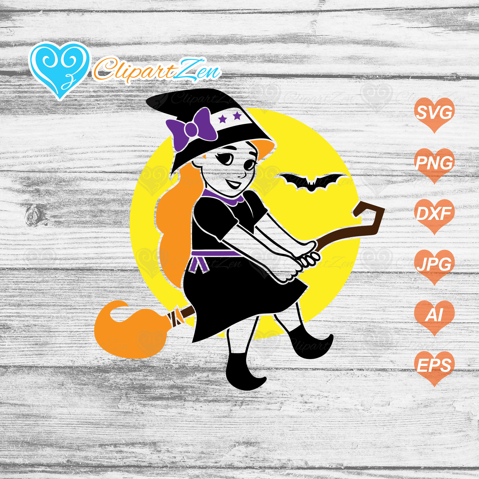 Witch Girl Moon SVG Cut Files Clipartzen
