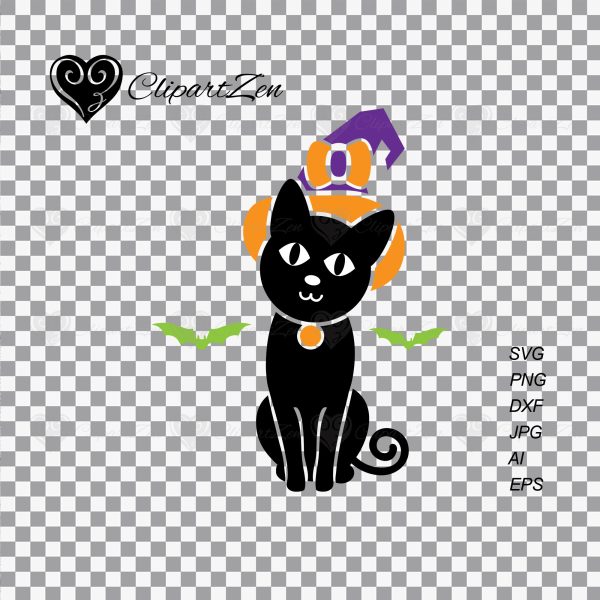 Black Witch Cat SVG Transparent View