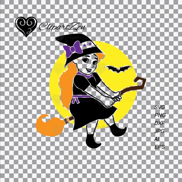 Witch Girl Moon SVG Transparent View