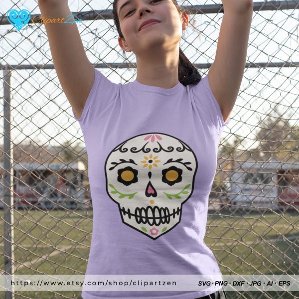 Colored Sugar Skull SVG Print on TShirt