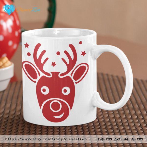 Christmas Rudolph Reindeer SVG Print on Mug