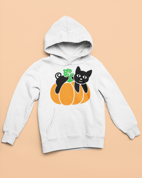 Black Cat on Pumpkin Print in Hoodie Jacket