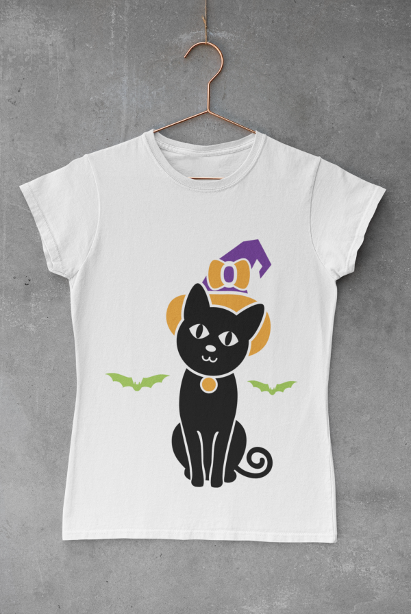 Black Witch Cat SVG Print on TShirt