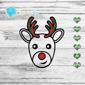 Christmas Rudolph Reindeer Buffalo Plaid SVG Cut Files Clipartzen