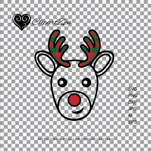 Christmas Rudolph Reindeer Buffalo Plaid SVG Transparent View